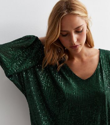 Blue green sequin clearance top