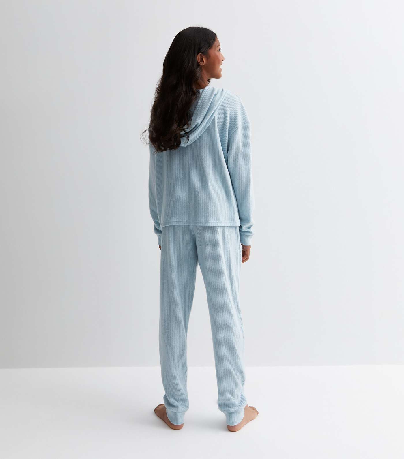 Girls Blue Ribbed Jersey Jogger Pyjama Set Image 4