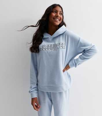 Girls Blue Fleece Jogger Pyjama Set with Sleepover Club Logo