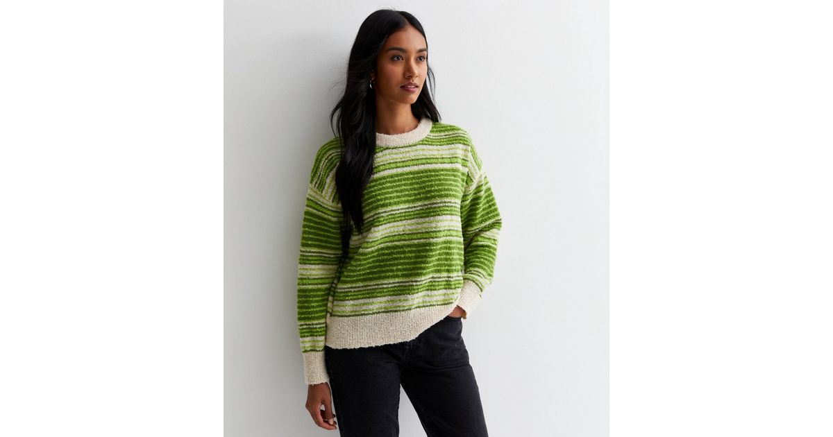 Blue Vanilla Green Stripe Knit Crew Neck Jumper | New Look