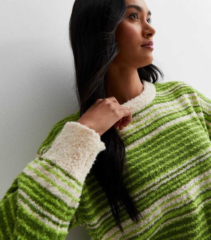 Blue Vanilla Green Stripe Knit Crew Neck Jumper | New Look