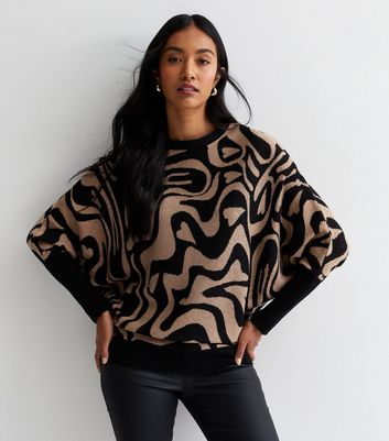 Blue Vanilla Black Swirl Print Knit Batwing Jumper | New Look