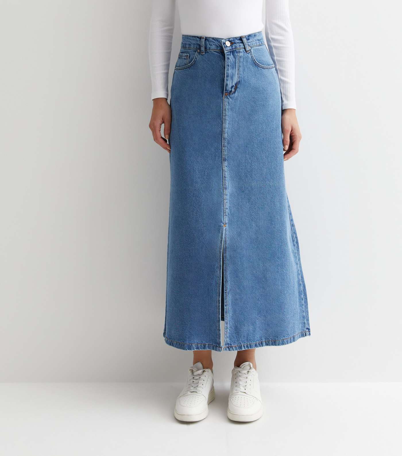 Urban Bliss Bliss Blue Denim Split Front Maxi Skirt | New Look