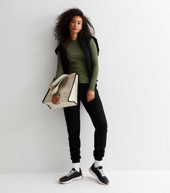 New Look Khaki Ribbed Jersey Leggings