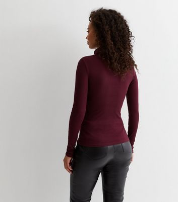 Tall Burgundy Ribbed Jersey Roll Neck Top New Look