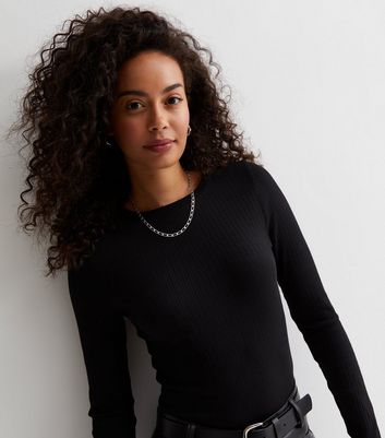 Tall Black Ribbed Jersey Crew Neck Bodysuit New Look
