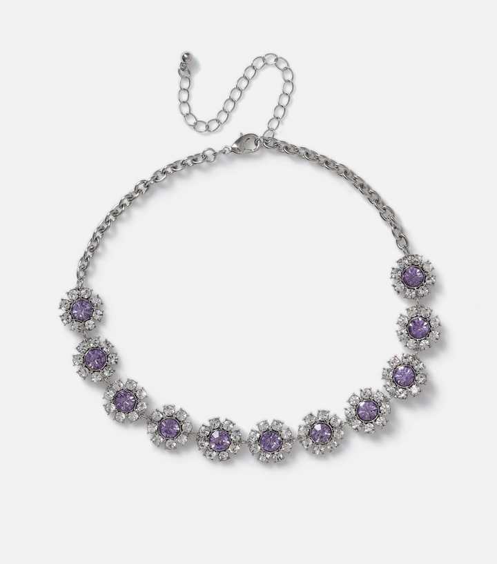 Freedom Purple Diamanté Flower Choker Necklace