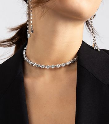Silver necklace choker style discount