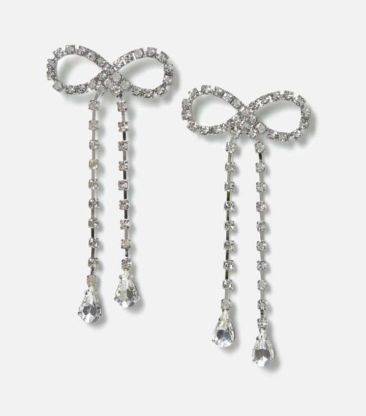 Freedom Silver Crystal Bow Drop Earrings