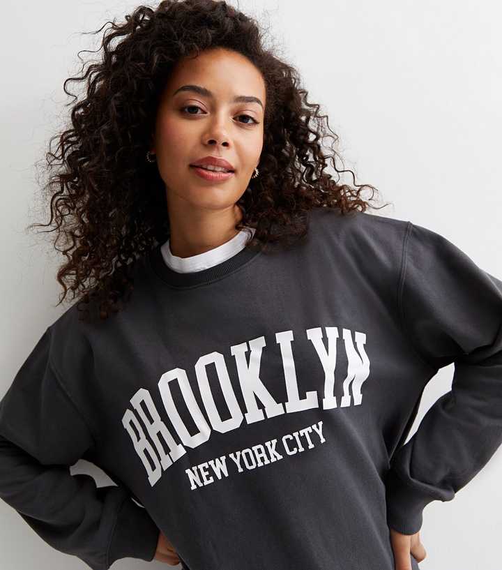 Tall Dark Grey Brooklyn Logo Sweatshirt | New Look