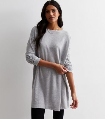 Pale Grey Fine Knit Long Sleeve Mini Dress New Look