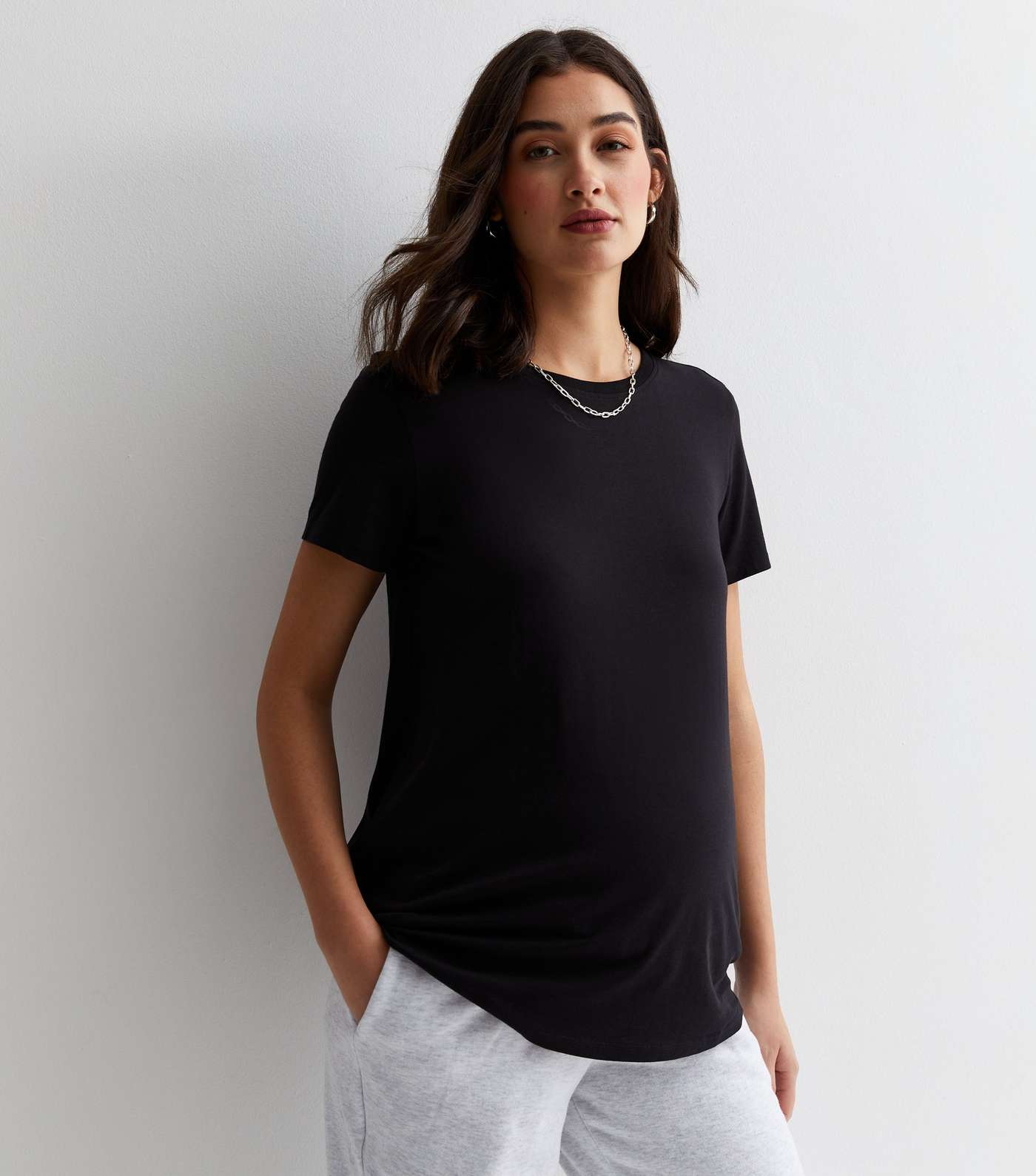 Maternity Black Cotton Short Sleeve T-Shirt