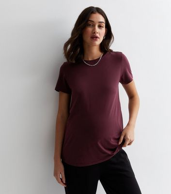 Maternity Rib Knit T-Shirt- Burgundy main image 0