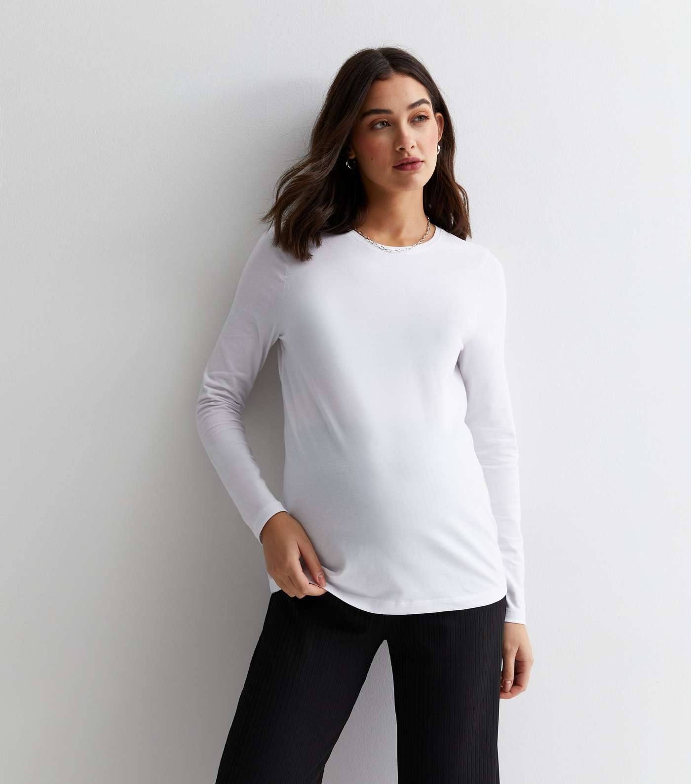 Maternity White Jersey Long Sleeve Top Image 3