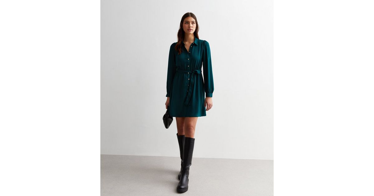 Tall Dark Green Belted Mini Shirt Dress | New Look