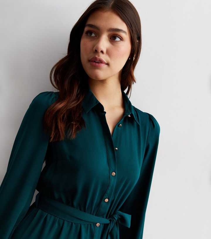 Tall Dark Green Belted Mini Shirt Dress | New Look Tall Dark Green Belted Mini Shirt Dress | New Look