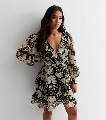 Tiny floral ruffle mini best sale wrap dress