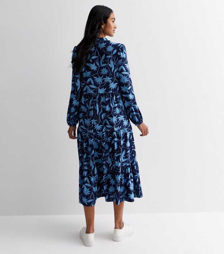 OO  Blue Vanilla Blouson Wrap Skirt Ruffle Midi Dress - BLACK PATTERN