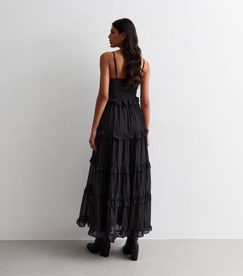 Gini London Black Frill Tiered Maxi Dress New Look