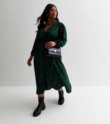 Curves Green Abstract Print Satin Wrap Midi Dress