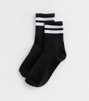 Black Ribbed Stripe Tube Socks New Look