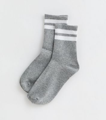 Grey Ribbed Stripe Tube Socks New Look