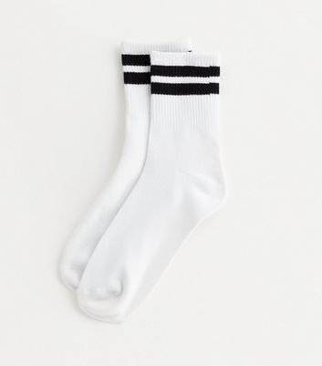 White Ribbed Stripe Tube Socks New Look
