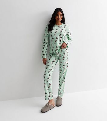 PIECES Mint Green Trouser Pyjama Set with Santa Koala Print New Look