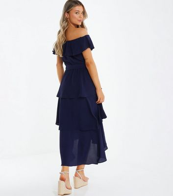 QUIZ Navy Bardot Dip Hem Midi Dress New Look
