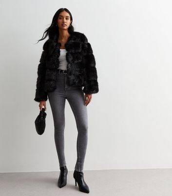 Gini London Black Faux Fur Jacket New Look