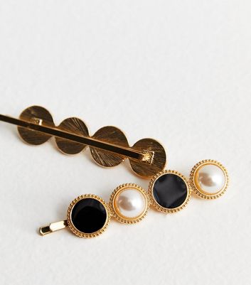 2 Pack Gold Faux Pearl Gem Hair Slides New Look