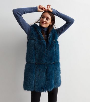 Gini London Blue Faux Fur Gilet | New Look