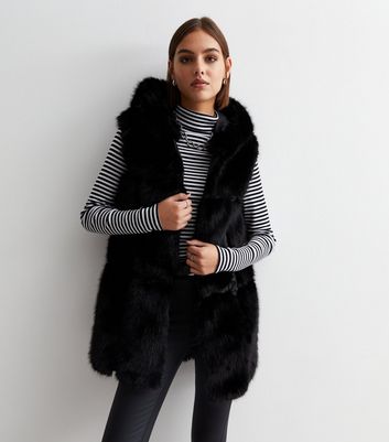 Faux fur gilet store with hood