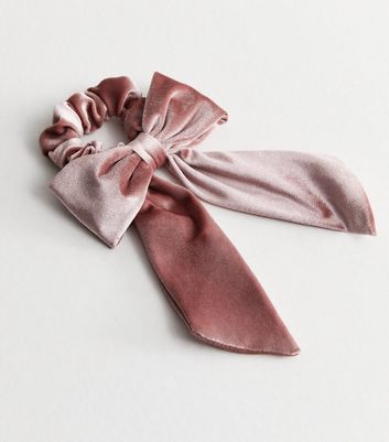 Pink Velvet Bow Scrunchie New Look