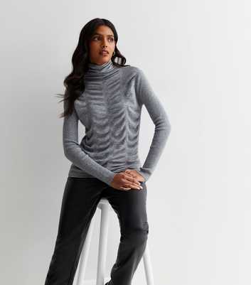 Gini London Light Grey Fine Knit Textured Roll Neck Top