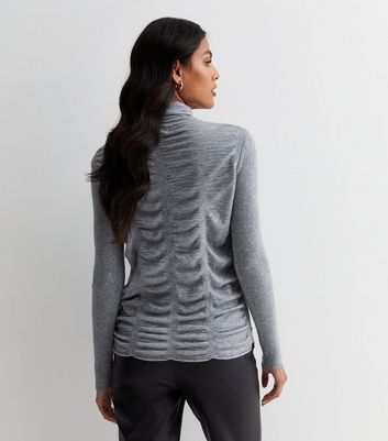 Gini London Light Grey Fine Knit Textured Roll Neck Top New Look