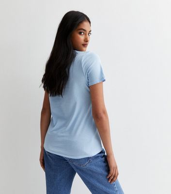 Pale Blue Floral Embroidered Jardin Logo T-Shirt | New Look