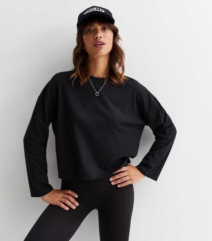 black long sleeve cotton women's t shirts