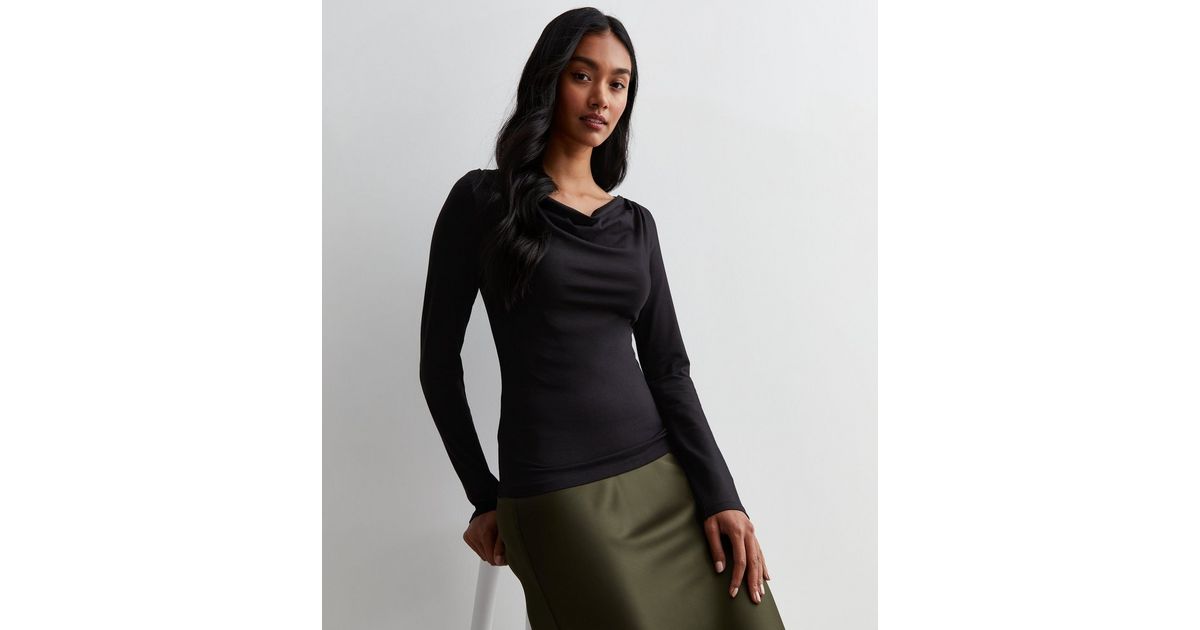Black Jersey Cowl Neck Top