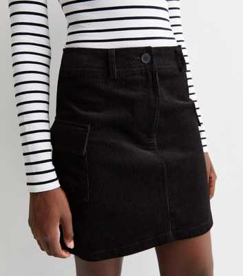 Tall Black Cord Cargo Mini Skirt