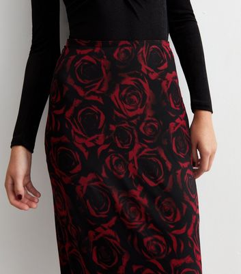 Black Rose Mesh Midaxi Skirt New Look