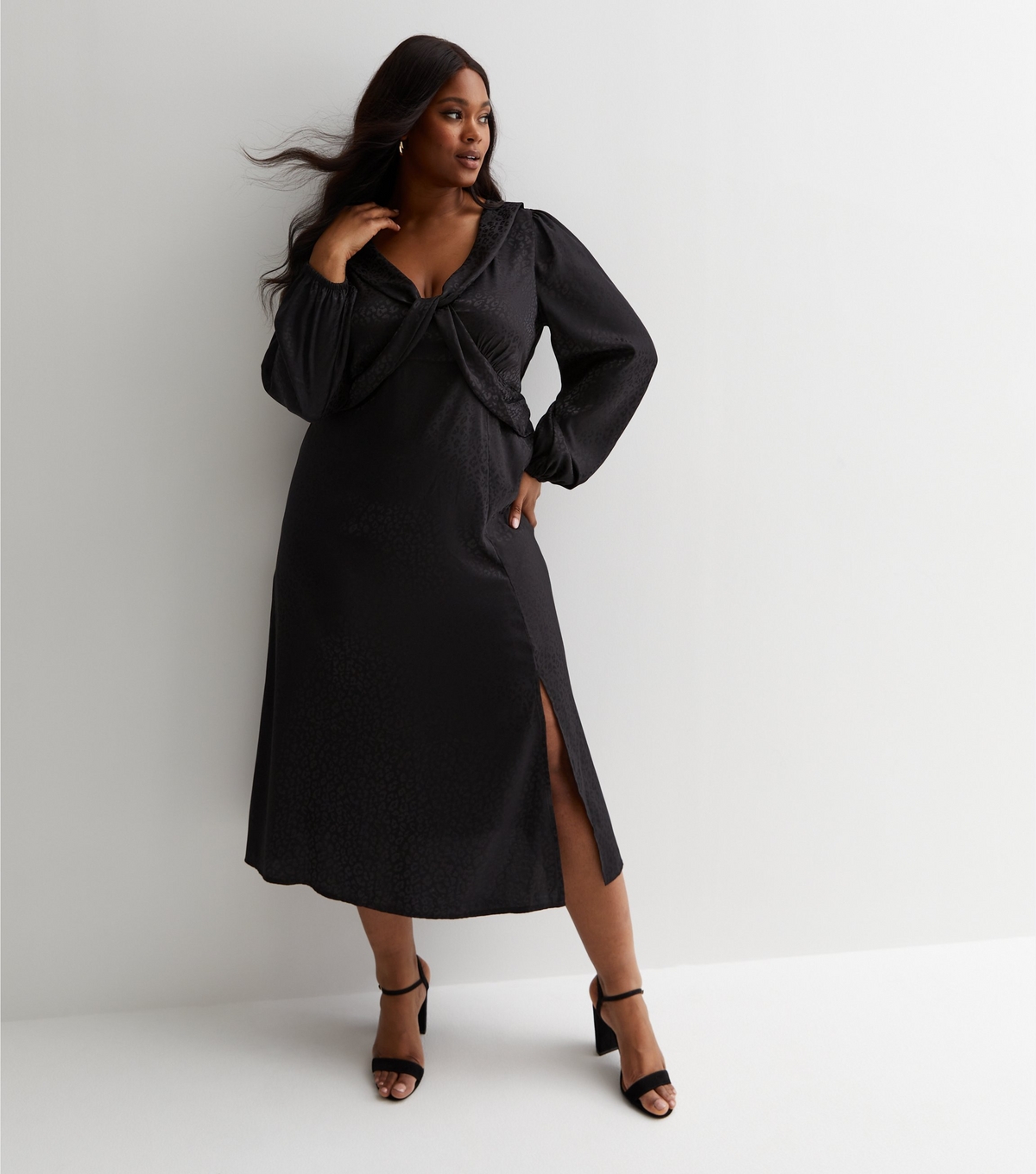 Women's Plus Size Animal Print Satin Twist Front Midi Dress Curves New Look
