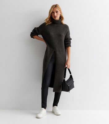 Dark Grey Knit Split Hem Longline Jumper New Look