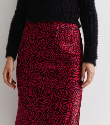 Black Abstract Rose Print Satin Bias Cut Midaxi Skirt New Look