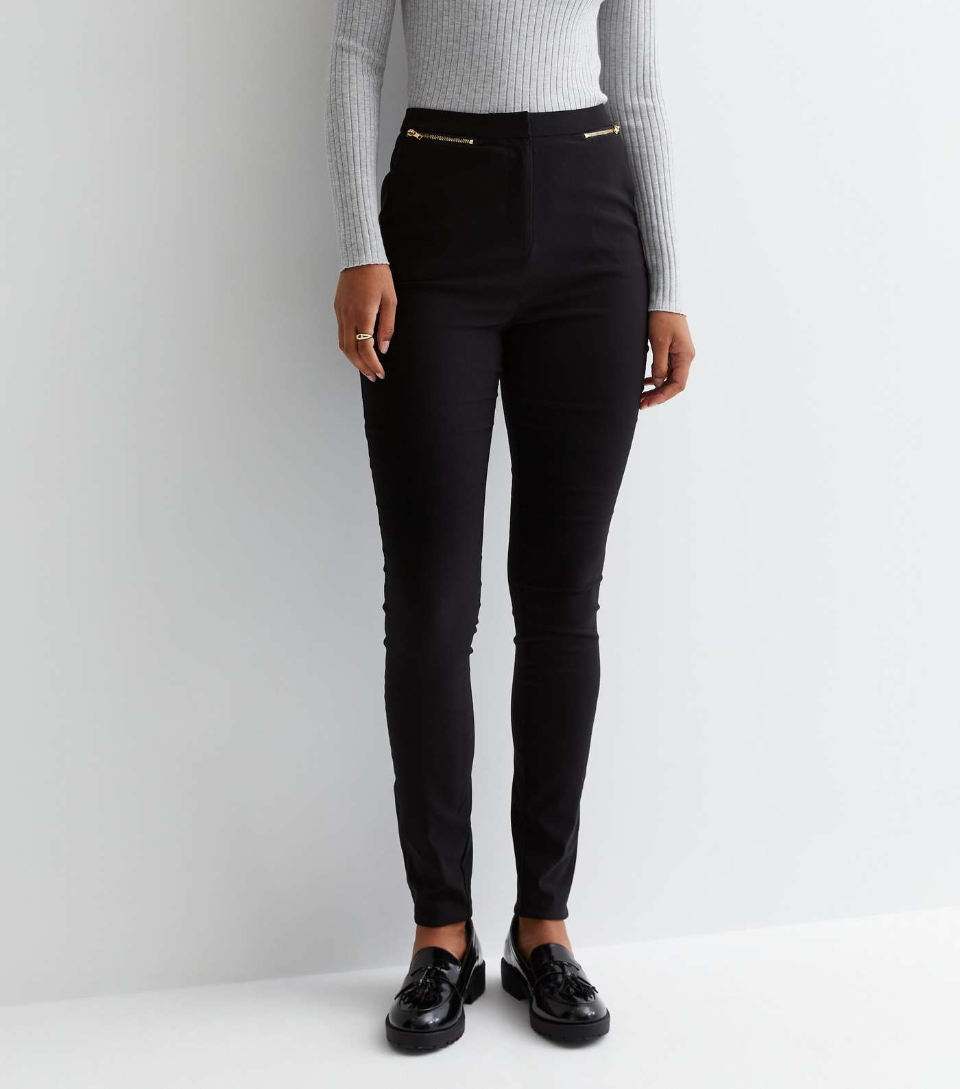 Tall Black Double Zip Slim Leg Trousers Image 3