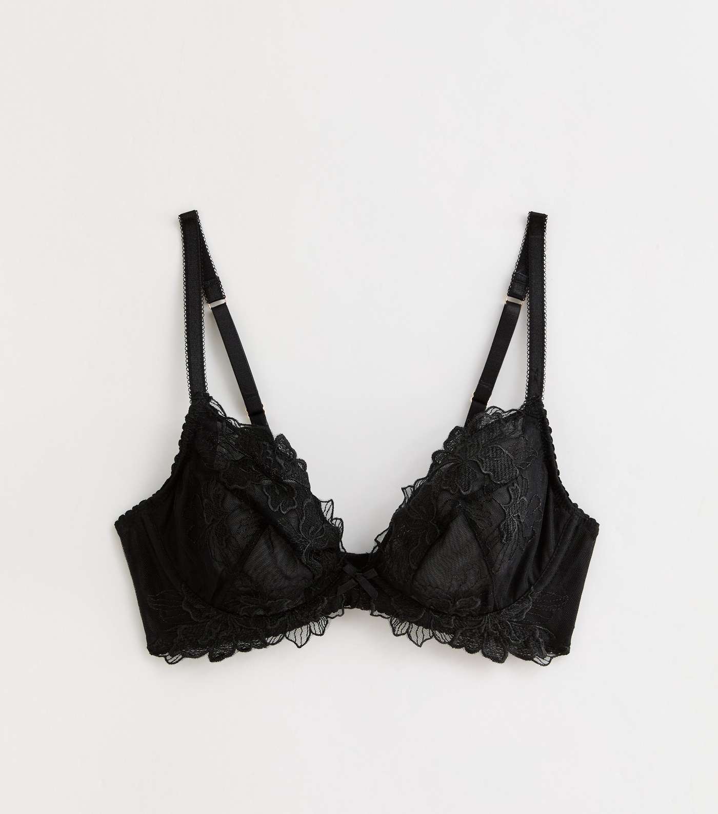 Black Floral Embroidered Non Padded Bra Image 5
