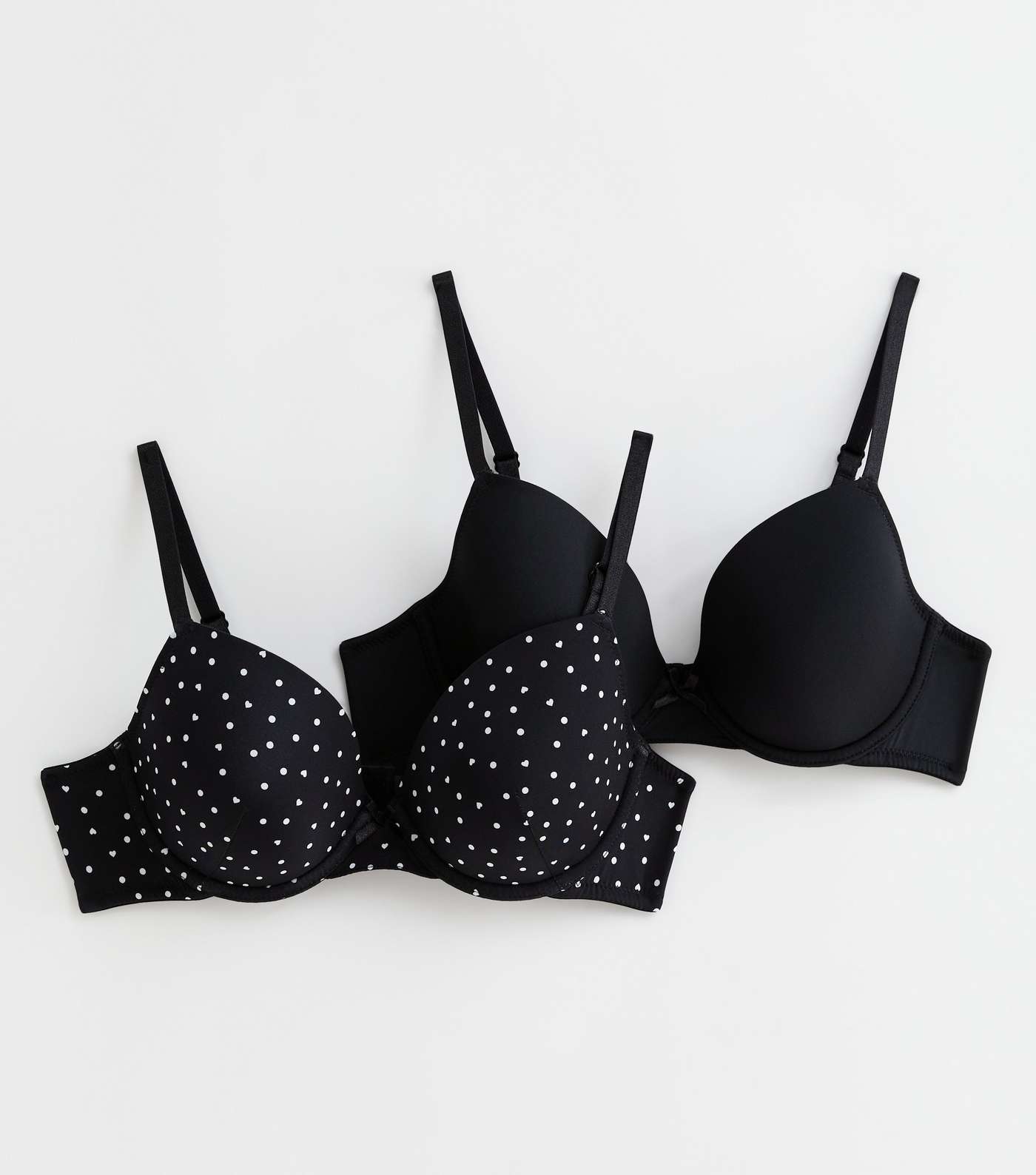 2 Pack Black Plain and Spot Underwired T-Shirt Bras Image 5