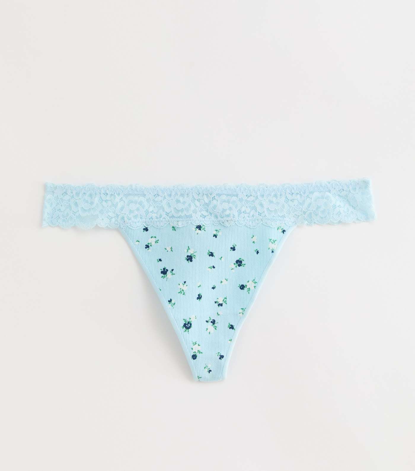 Pale Blue Floral Ribbed Seamless Thong Image 5