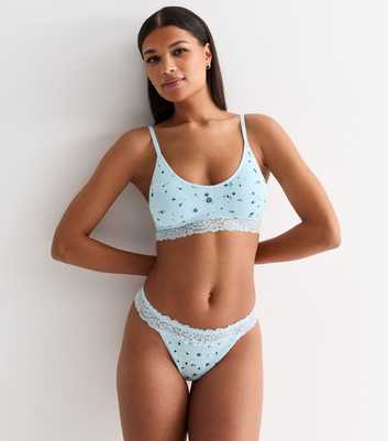 Pale Blue Floral Ribbed Seamless Bralette