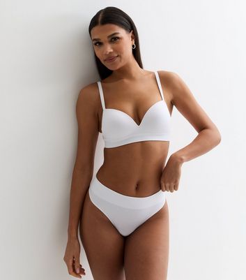 White Ribbed Seamless High Leg Thong New Look